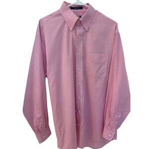 Oak Hall‎ 1859 Pink Gingham Check Long Sleeve Wrinkle Free Button Down Shirt L
